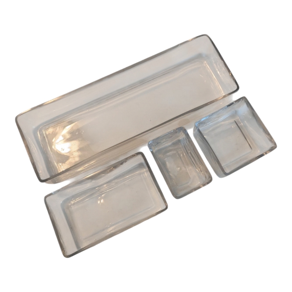 4 Piece Blown Glass Rectangular Square Inserts Stackable & Food Safe